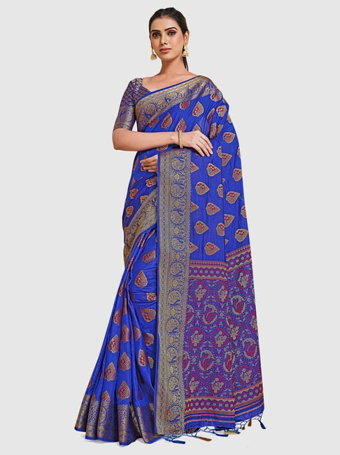 Mimosa Blue Silk Woven Saree With Unstitched Blouse Price in India