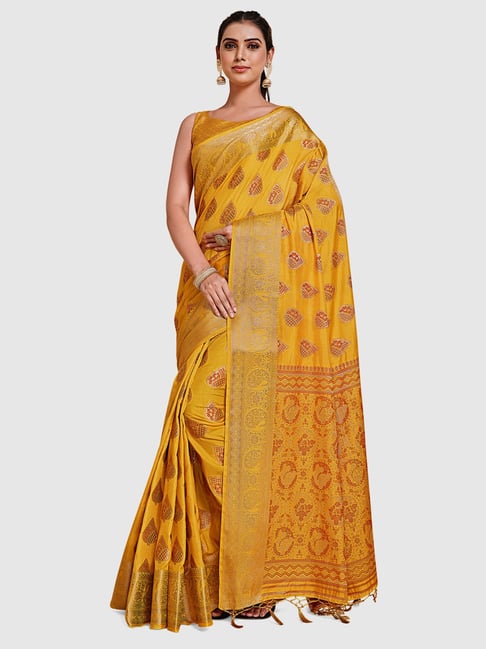 Mimosa Mustard Silk Woven Saree With Unstitched Blouse