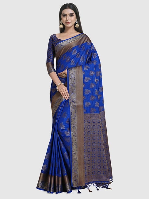 Mimosa Blue Silk Woven Saree With Unstitched Blouse Price in India