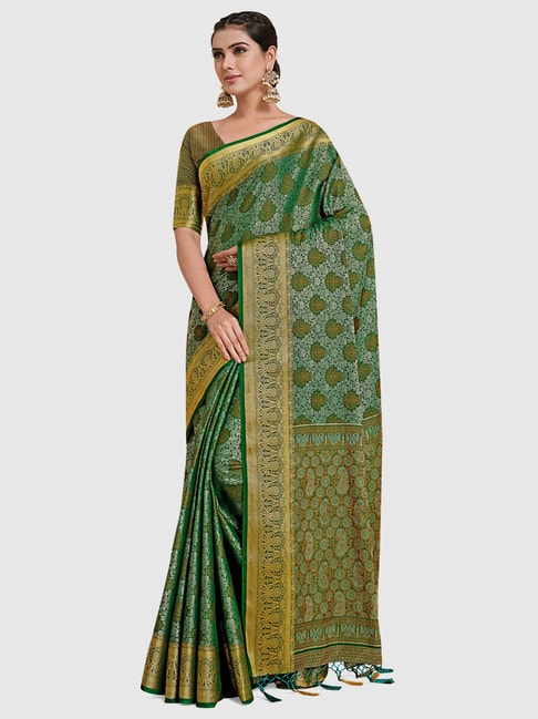 Mimosa Green Silk Woven Saree With Unstitched Blouse Price in India