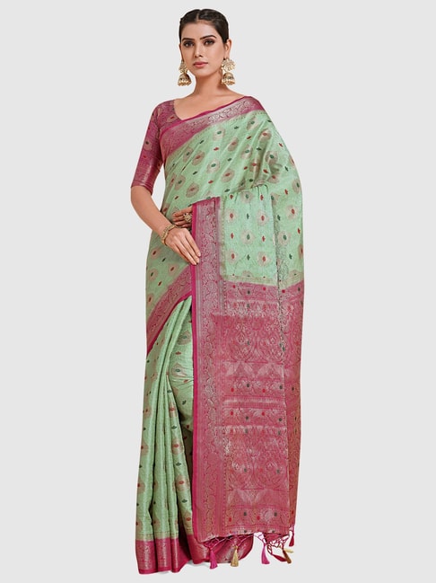 Mimosa Sea Green Silk Woven Saree With Unstitched Blouse Price in India
