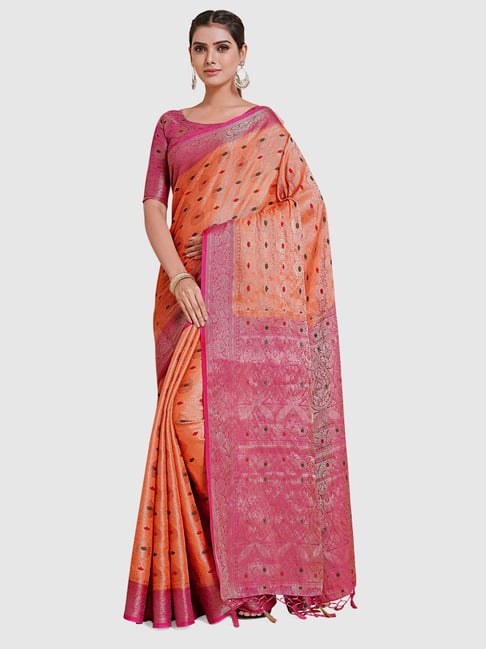 Mimosa Orange Silk Woven Saree With Unstitched Blouse Price in India