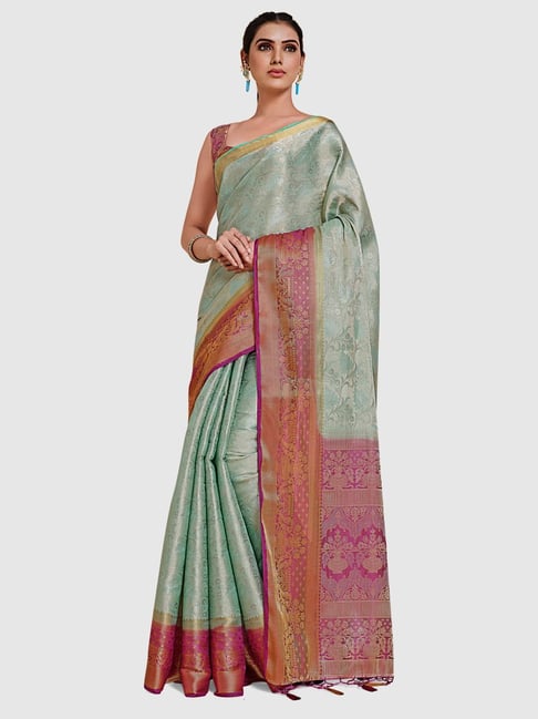 Mimosa Sea Green Silk Woven Saree With Unstitched Blouse Price in India