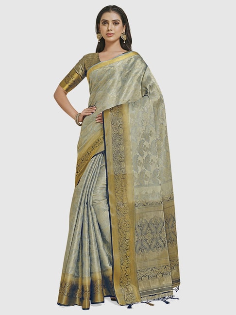 Mimosa Grey Silk Woven Saree With Unstitched Blouse Price in India