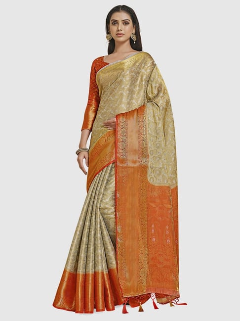 Mimosa Beige Silk Woven Saree With Unstitched Blouse Price in India