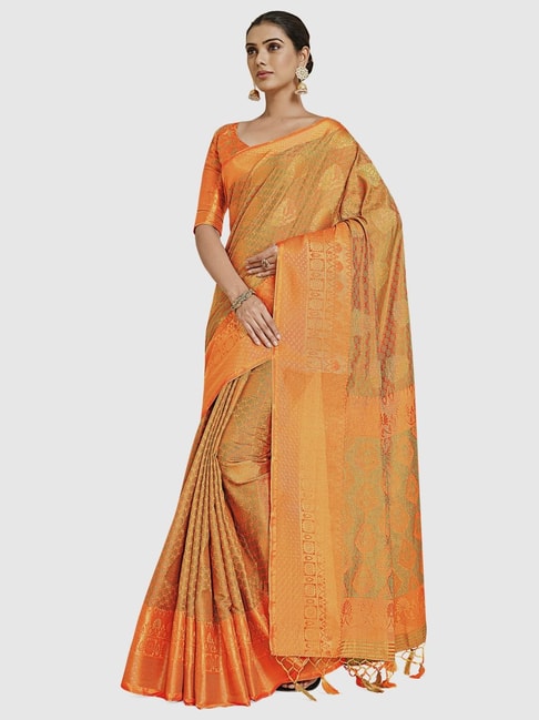 Mimosa Mustard Silk Woven Saree With Unstitched Blouse Price in India