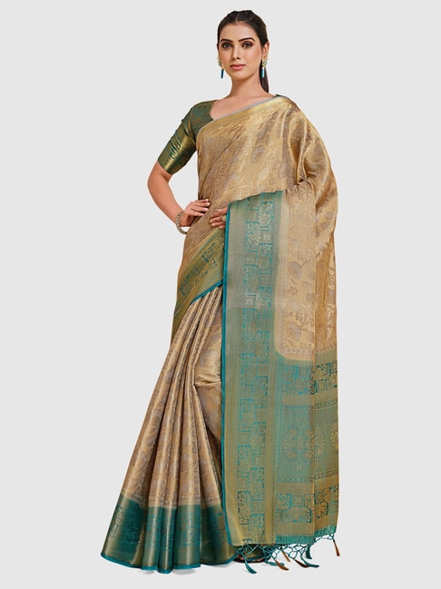 Mimosa Peach Silk Woven Saree With Unstitched Blouse Price in India