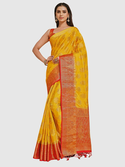 Mimosa Mustard Woven Saree With Unstitched Blouse Price in India