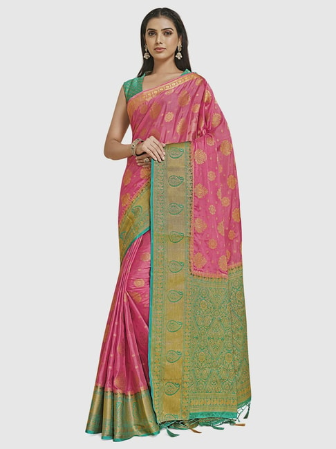 Mimosa Pink Woven Saree With Unstitched Blouse Price in India
