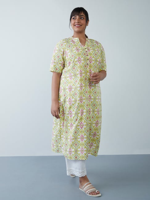 Diza Curves by Westside Lime Ikat Pattern Straight Kurta Price in India