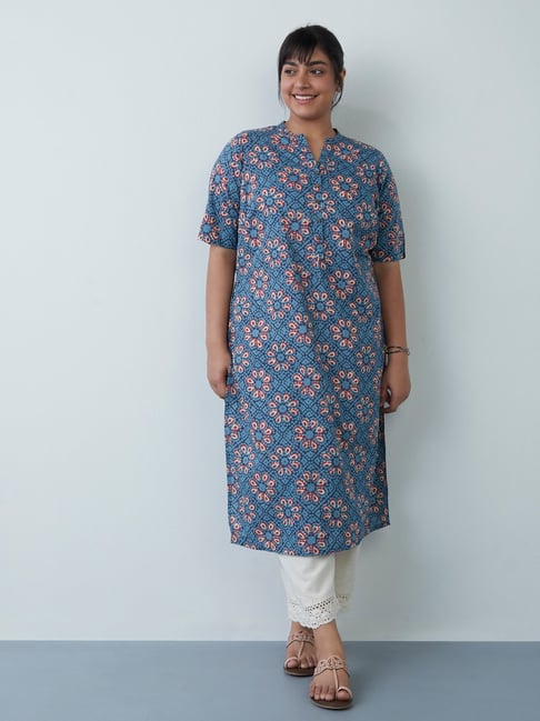Diza Curves by Westside Blue Floral-Printed Straight Kurta Price in India