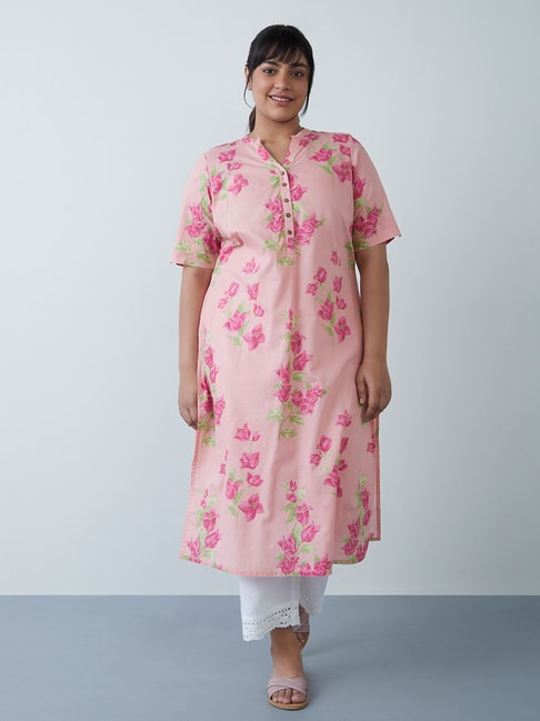Diza Curves by Westside Light Pink Floral Straight Kurta Price in India