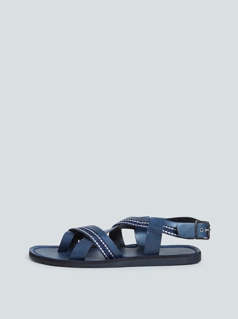 Buy LUNA BLU Blue Embroidered Double Band Sandals from Westside