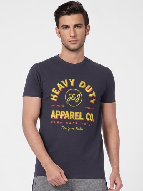 Jack & Jones Black Cotton Slim Fit Printed T-Shirt