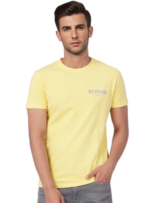 Jack & Jones Yellow Cotton Slim Fit Printed T-Shirt