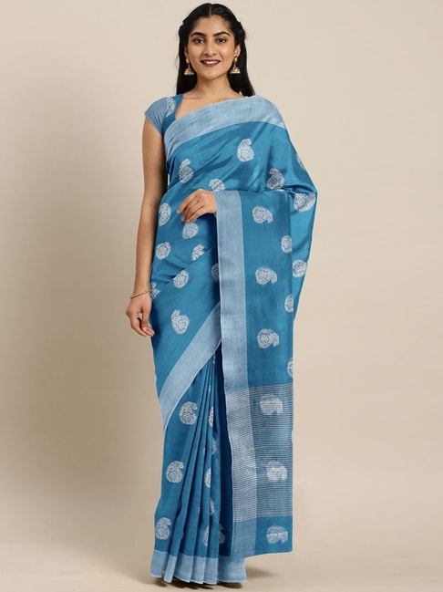 The Chennai Silks Blue Paisley Print Saree With Unstitched Blouse Price in India