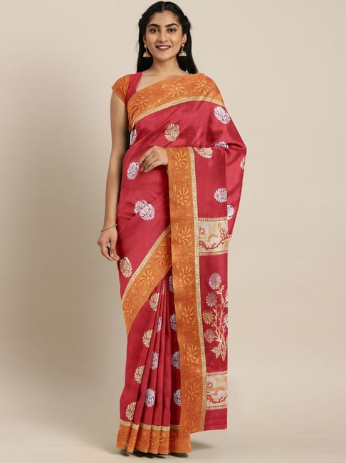 The Chennai Silks Red Woven Saree With Unstitched Blouse Price in India