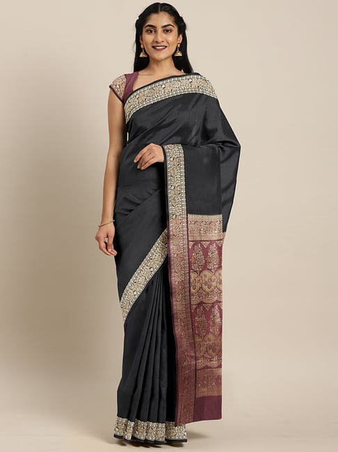 The Chennai Silks Black Woven Saree With Unstitched Blouse Price in India