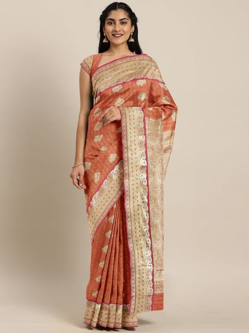 The Chennai Silks Orange Woven Saree With Unstitched Blouse Price in India