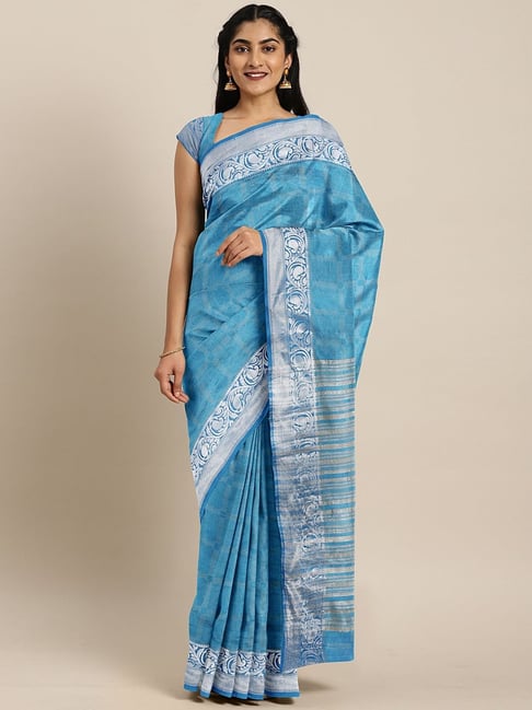 The Chennai Silks Blue Woven Saree With Unstitched Blouse Price in India