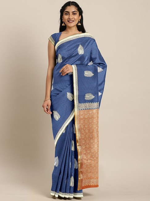 The Chennai Silks Blue & Orange Woven Saree With Unstitched Blouse Price in India
