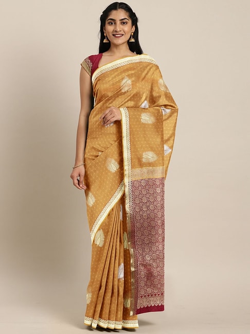 The Chennai Silks Yellow & Maroon Woven Saree With Unstitched Blouse Price in India