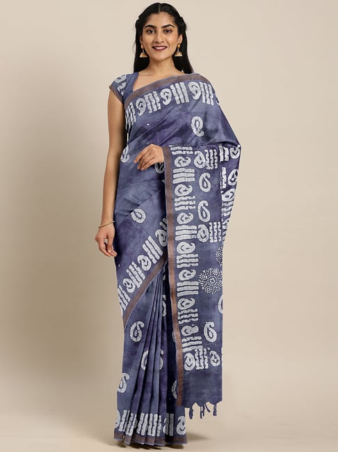 The Chennai Silks Blue Cotton Printed Saree With Unstitched Blouse Price in India