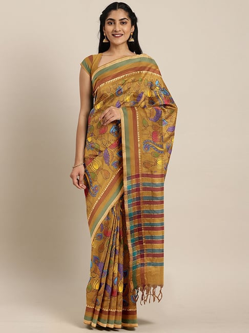 The Chennai Silks Yellow Cotton Printed Saree With Unstitched Blouse Price in India