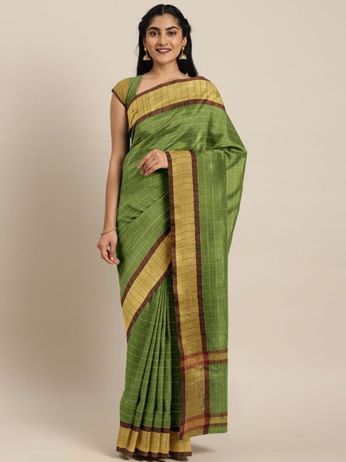 The Chennai Silks Green Cotton Woven Saree With Unstitched Blouse Price in India