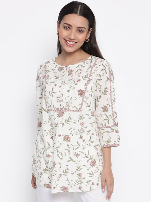 Fabindia White Cotton Printed Tunic