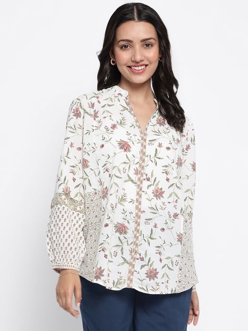 Fabindia White Cotton Printed Tunic