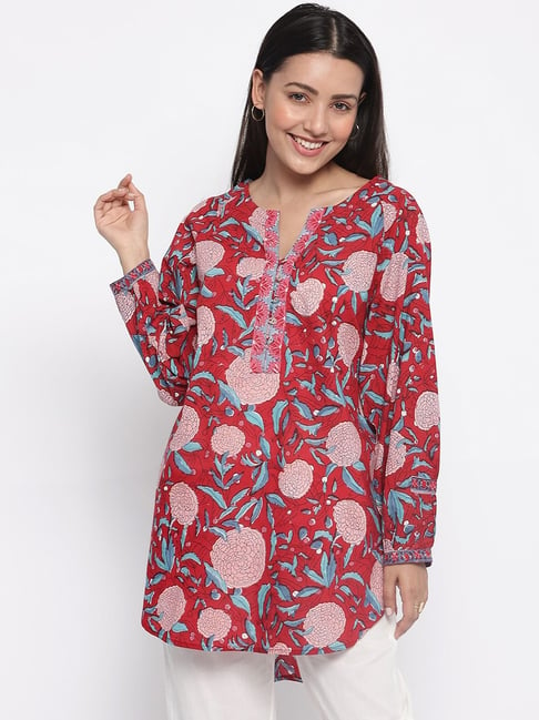 Fabindia Red Cotton Printed Tunic