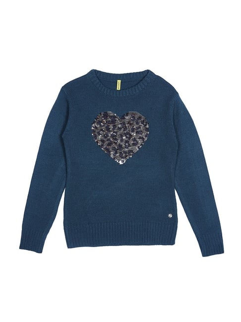 Gini & Jony Kids Blue Embellished Sweater