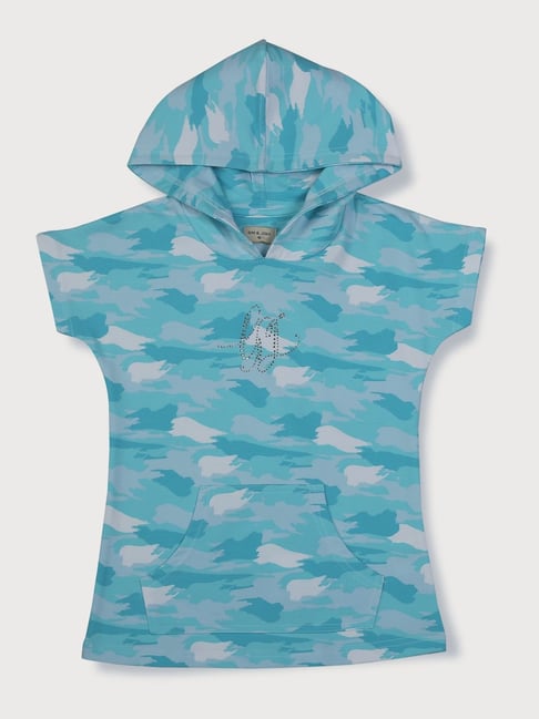 Gini & Jony Kids Light Blue Printed Hoodie