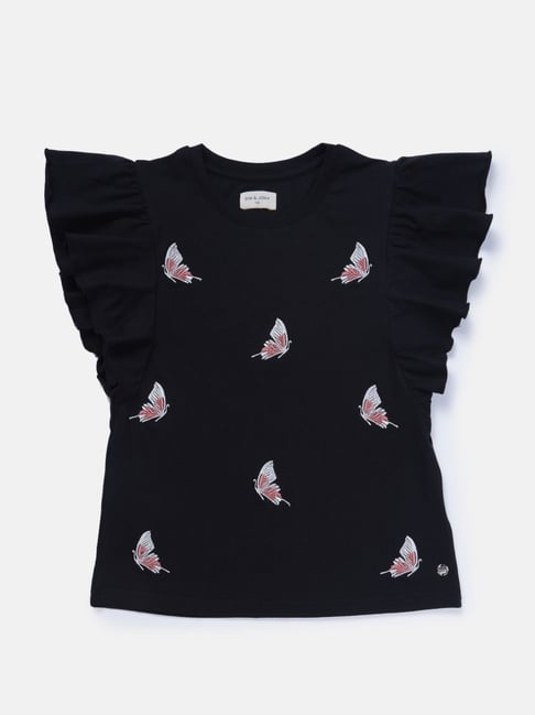 Gini & Jony Kids Black Embroidered Top