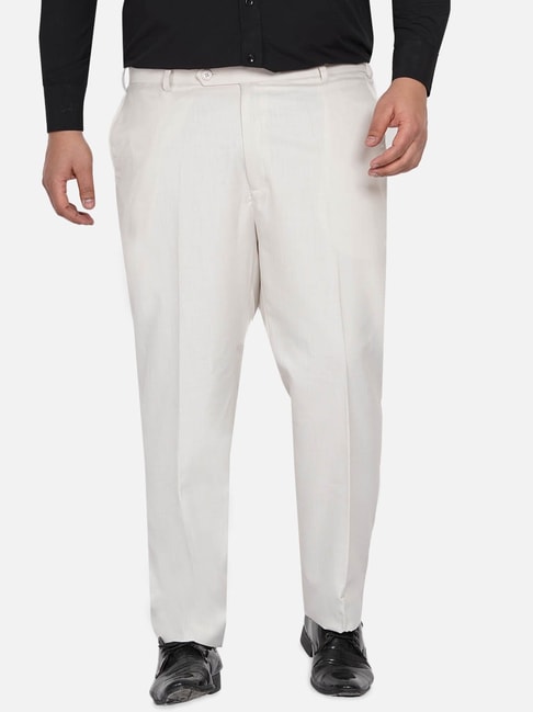 Elegant cream pants, with chain, elastic, tapered cut - PN789
