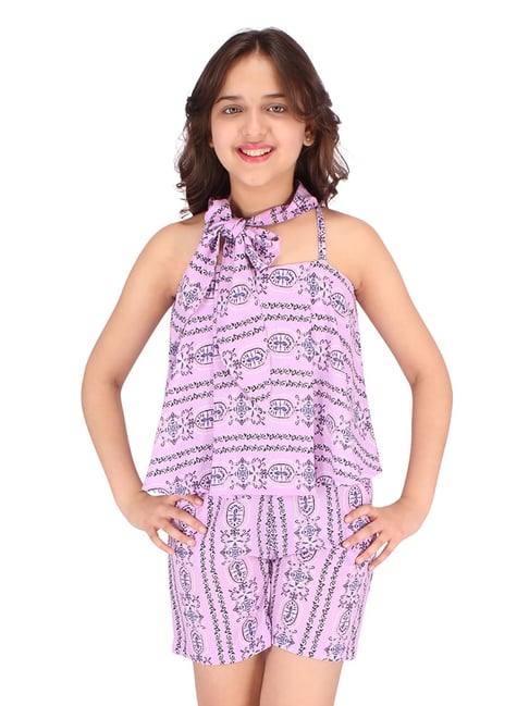 Cutecumber Kids Purple Printed Playsuit