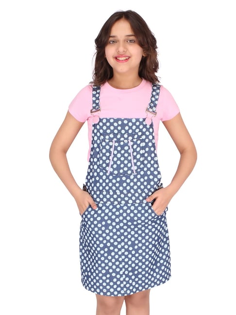 Buy Naughty Ninos Sleeveless Polka Dots Placement Printed Pinafore Dress  With Solid Tee Blue for Girls (7-8Years) Online in India, Shop at  FirstCry.com - 13941246