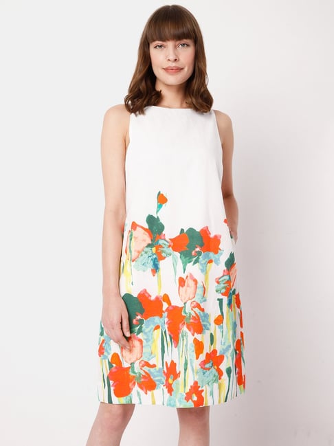 Vero Moda White Printed Midi Shift Dress