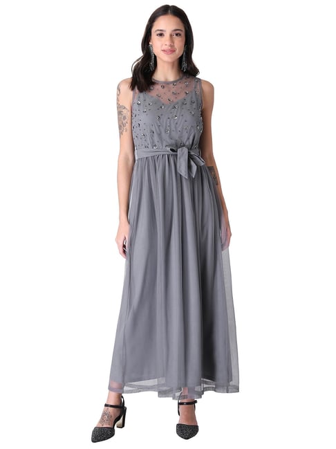 FabAlley Grey Embellished Dress Price in India
