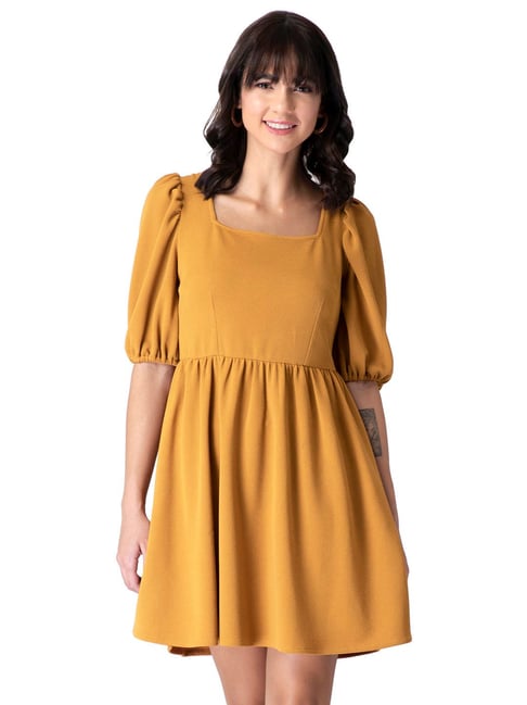 FabAlley Mustard Textured Dress Price in India