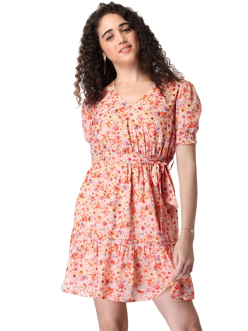 FabAlley Peach Floral Print Dress Price in India