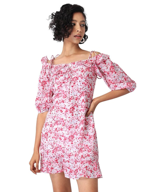 FabAlley Pink & White Floral Print Dress Price in India