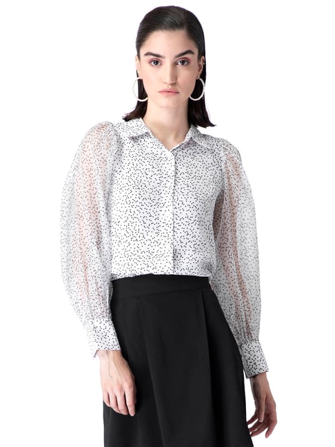 FabAlley White & Black Printed Shirt Price in India