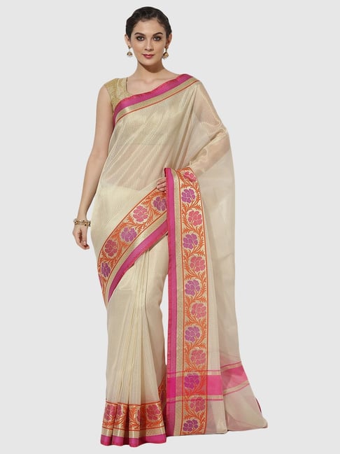 Banarasi Silk Works Beige Silk Woven Saree With Unstitched Blouse-picture-12