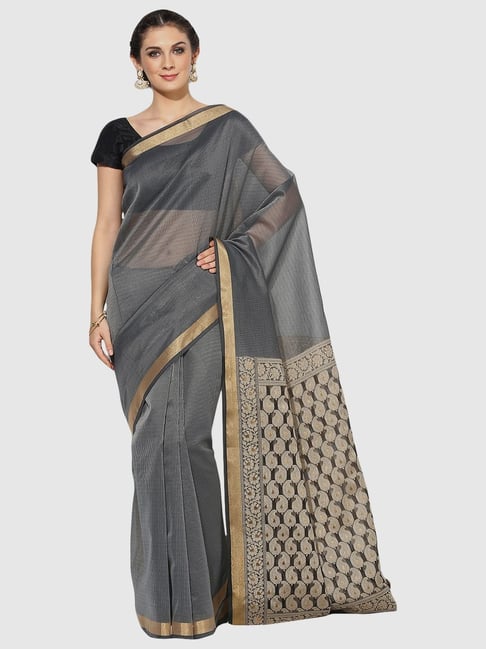 Banarasi Silk Works Grey Silk Woven Saree With Unstitched Blouse-picture-14