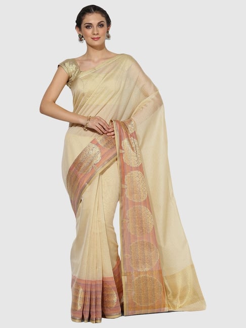 Banarasi Silk Works Cream Silk Woven Saree With Unstitched Blouse-picture-29