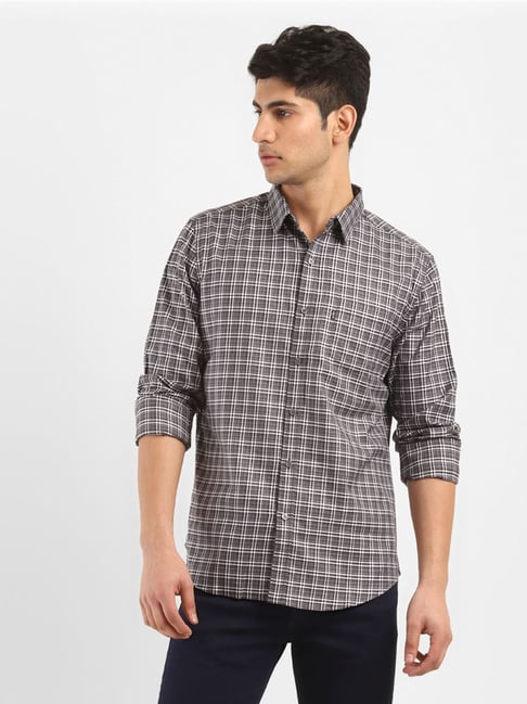 Levis Levi'S Dark Grey Cotton Slim Fit Checks Shirt