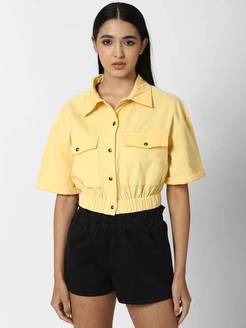 Buy Forever 21 Yellow Regular Fit Crop Shirt for Women Online