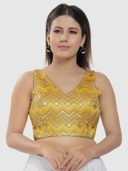 Salwar Studio Yellow Printed Readymade Blouse